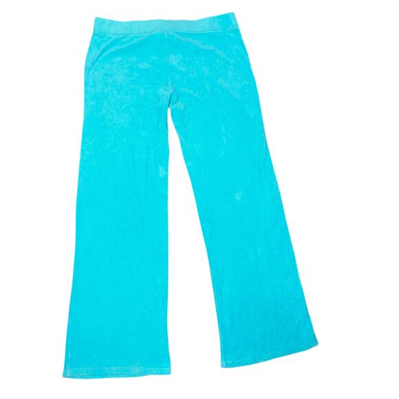 Y2K JLo Jennifer Lopez teal low rise wide leg terry cloth track pants size large - Picture 3 of 8